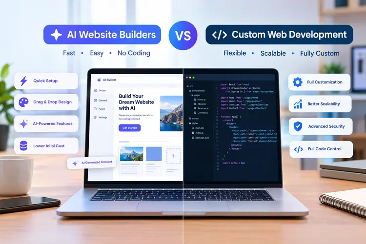AI website builders vs. custom web development comparison